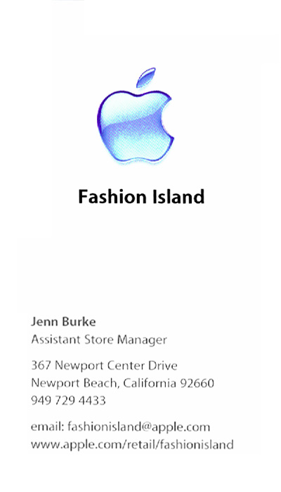 Fashion Island on Apple Store Business Card   Fashion Island